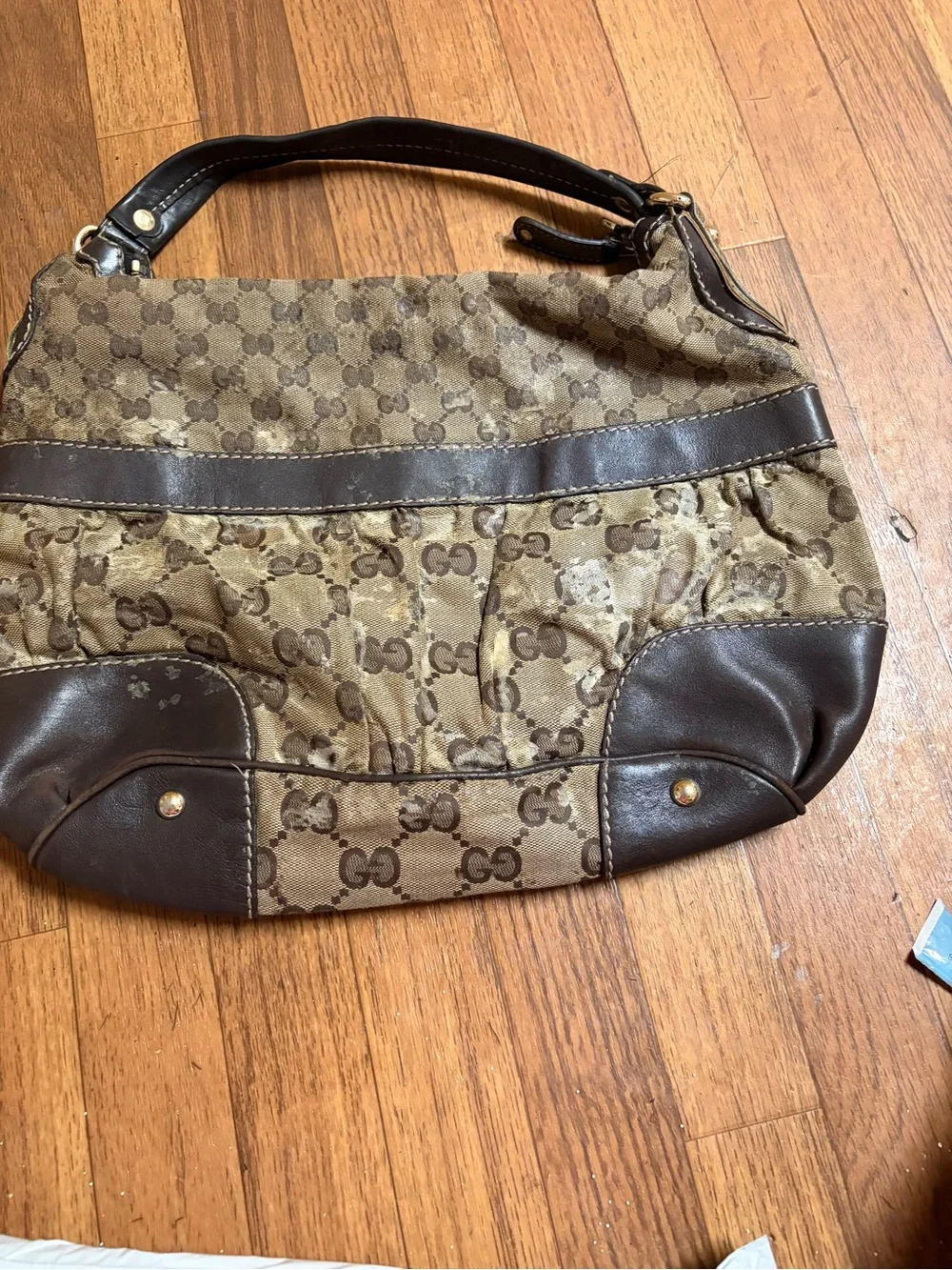 Gucci Brown GG Monogram Canvas Hobo with Dark Brown Leather Trim